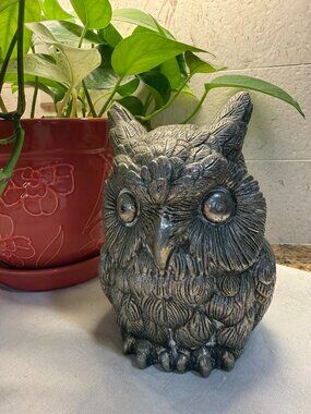 Vintage Owl Figurine, Heavy, Marked MB